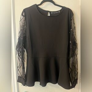 🛍️NWT Fashion to Figure Black 2/2X Embellished Peplum Blouse